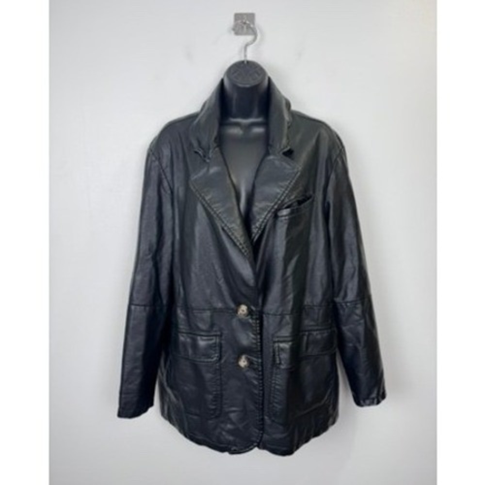 We The Free Free People Black Vegan Leather Blazer Jacket Women Small